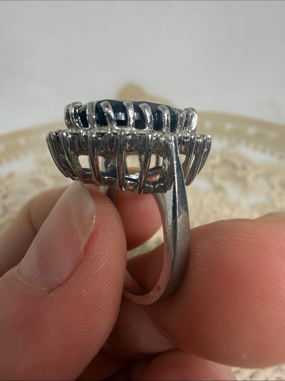 18K Gold Plated Created Blue Sapphire 6CT Halo Ring Sz 6 Estate Old Money Style - Picture 4 of 7